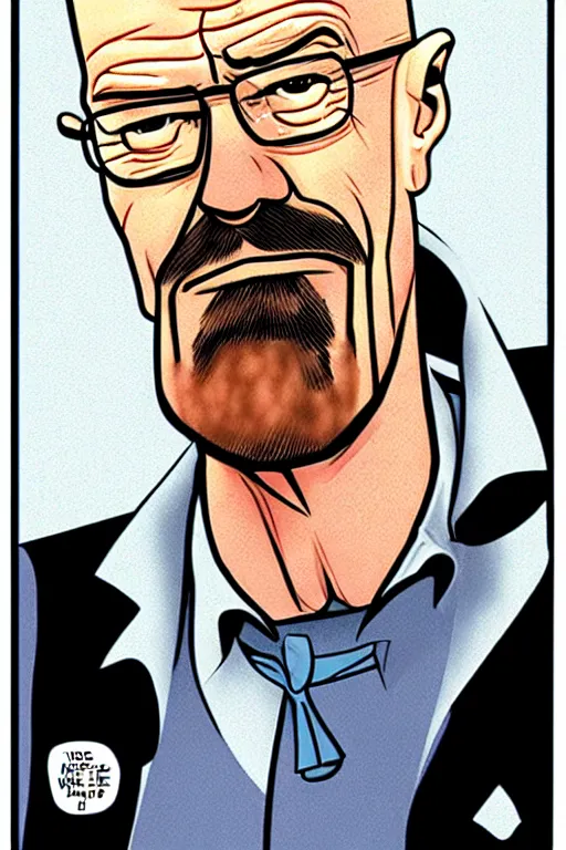 Image similar to walter white, as drawn by dan decarlo for archie comics,