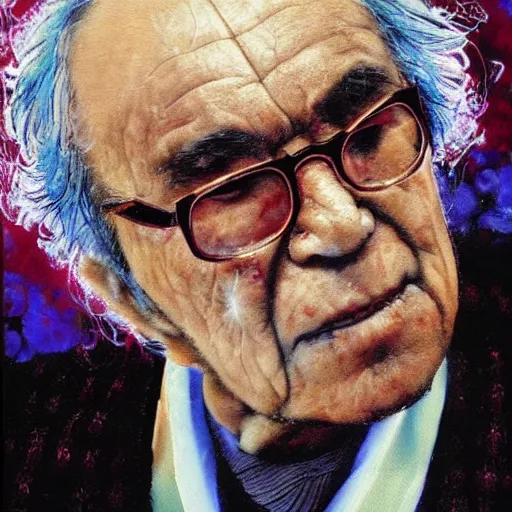 Image similar to yoshitaka amano's famous and beautiful painting of jean baudrillard in the oceanspray cranberry commercial