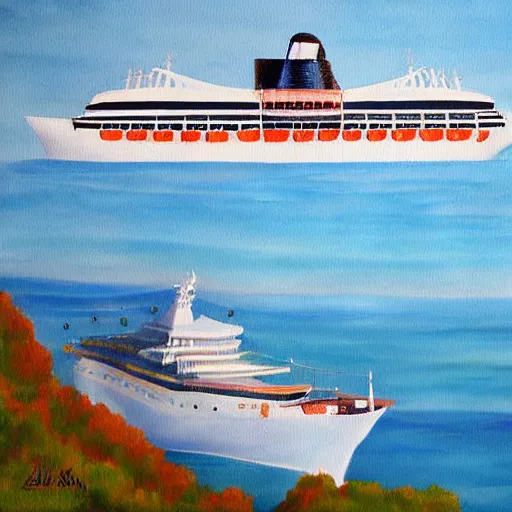 Prompt: an awesome painting with cruise ship by peter klasen