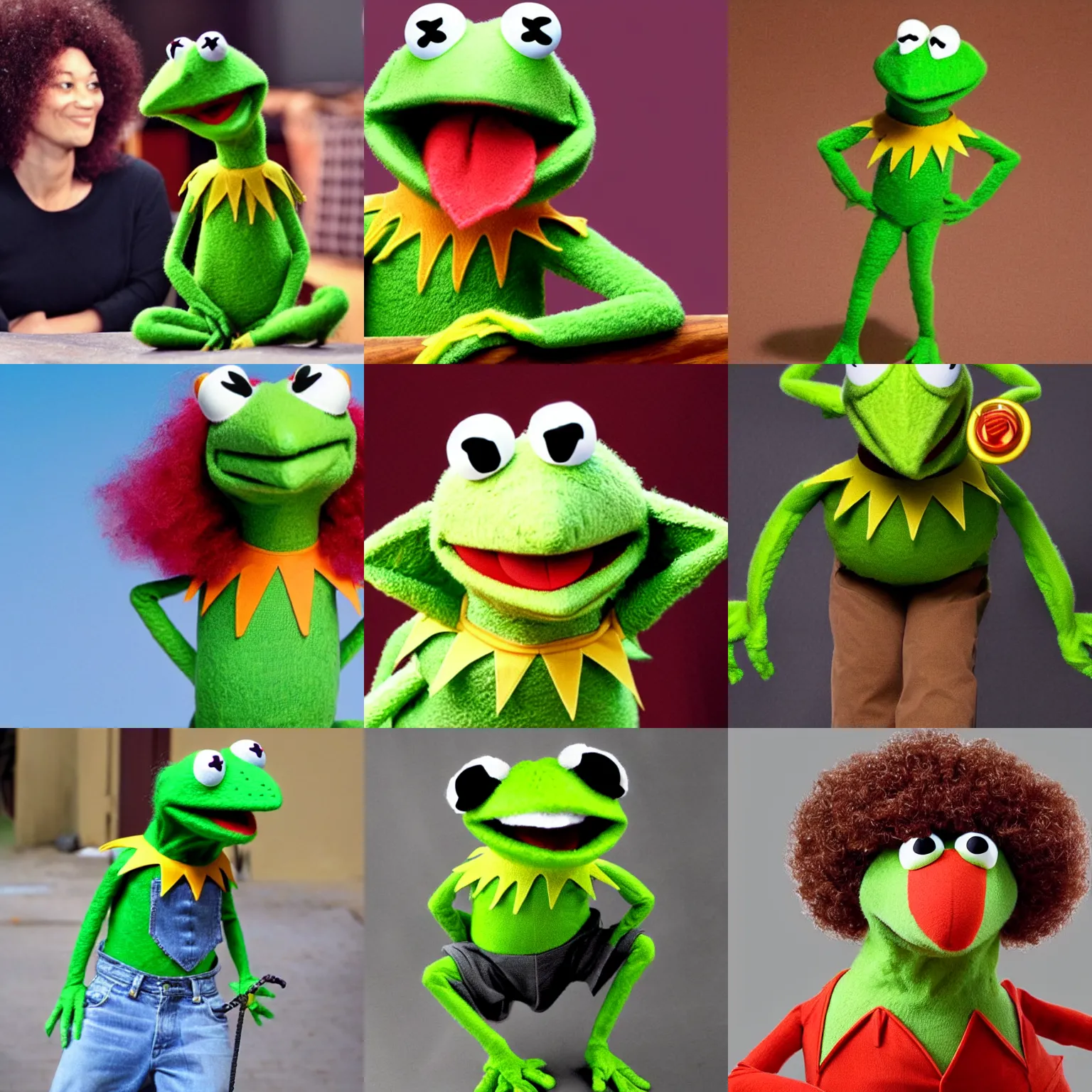 Prompt: Kermit the frog with an enormous afro