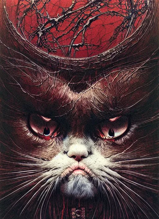 Image similar to a spirit of grumpy cat, red lake, highly detailed, art by Ayami Kojima, Beksinski, Giger