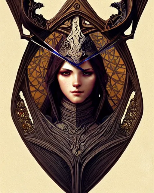 Image similar to Beautiful and playful medieval knight portrait, art nouveau, fantasy, intricate triangular designs, elegant, highly detailed, sharp focus, art by Artgerm and Greg Rutkowski and WLOP