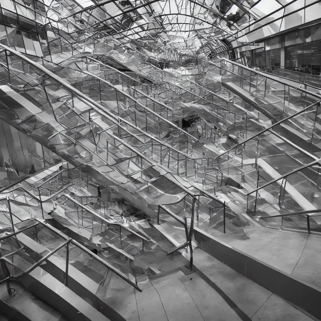 Image similar to m. c. escher - esque escalators that lead to nowhere