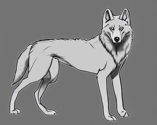 Prompt: professional digital art of a full-body outline of a wolf, super simple, no color, high quality, HD, 8K,