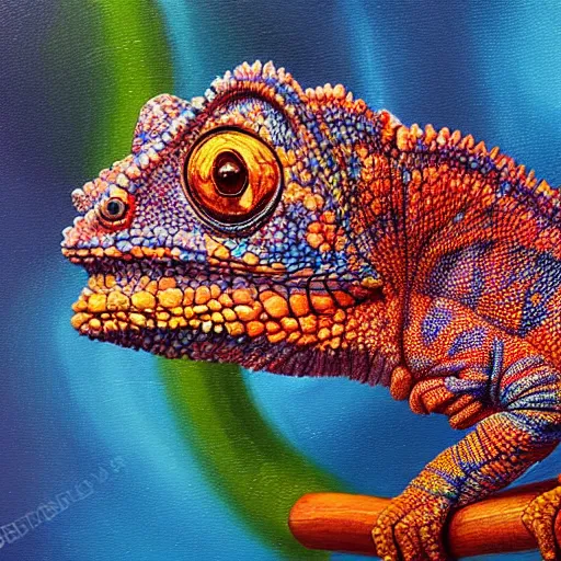 Prompt: cute chameleon colorful luminescent detailed oil painting 4 k