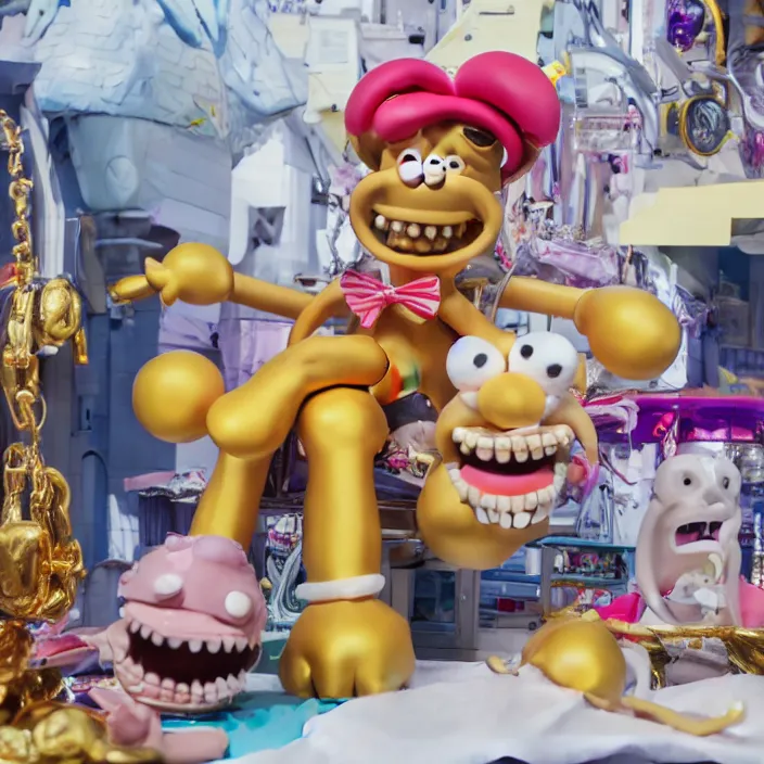 Image similar to jeff koons hip hop bauhaus style street sharks sailor moon wearing diamond grillz and a ton of bussdown iced gold bling in wallace & gromit strata - cut claymation, ultra realistic, concept art, intricate details, serious, highly detailed, photorealistic, octane render, 8 k, unreal engine