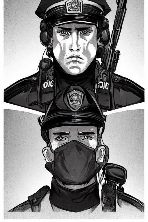 Image similar to police officer, angry, symmetrical, highly detailed, digital art, sharp focus, trending on art station