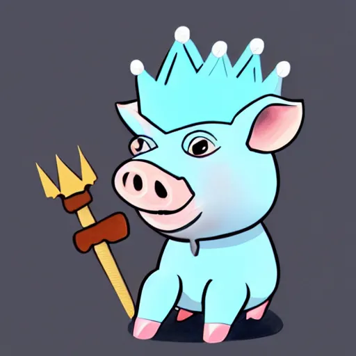 Prompt: A pig wearing a crown, with a light blue sword, 8k, Artstation, epic illustration