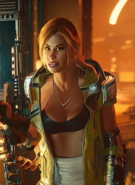 Image similar to film still of Sofia Vergara as Panam Palmer in Cyberpunk 2077, gameplay, 8k, HD