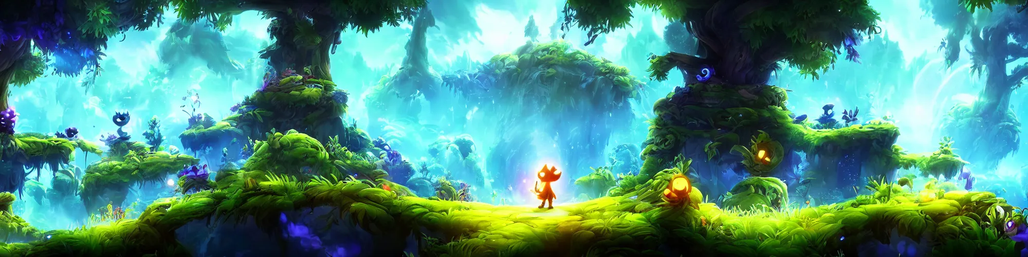 Image similar to Epic background in the style of Ori and the Blind Forest