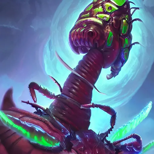 Prompt: a giant glowing worm beetle, worm monster, worm beetle, horned beetle, horned beetle, green theme, bright art masterpiece artstation. 8 k, sharp high quality artwork in style of jose daniel cabrera pena and greg rutkowski, concept art by tooth wu, blizzard warcraft artwork, hearthstone card game artwork, horned worm