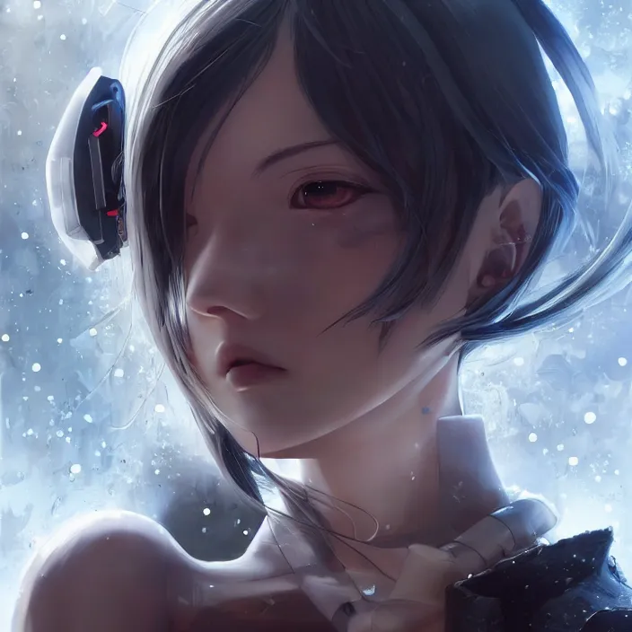 Image similar to beautiful anime girl cyborg looking surreal - by tom bagshaw, by ilya kuvshinov, rtx rendering, octane render 1 2 8 k, maya, extreme high intricate details by wlop, digital anime art by ross tran, medium shot, close up shot, composition by sana takeda, dramatic lighting by greg rutkowski, 8 k, trending on artstation