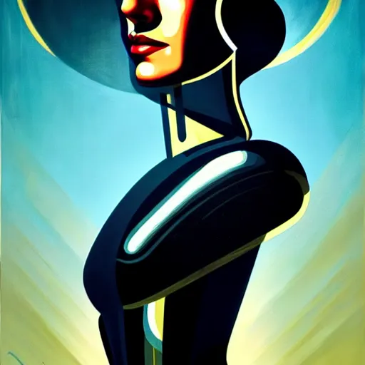 Prompt: a killian eng art deco style, beautiful swedish woman as a sci - fi pilot, oil on canvas, smooth, sharp focus, vibrant volumetric dark natural light, dark enlightenment, alchemy, citrinitas.