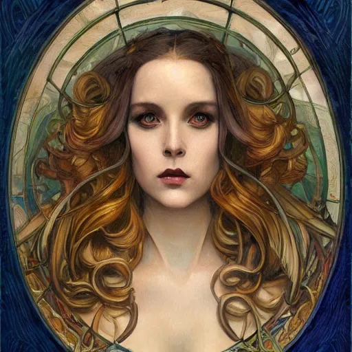 Image similar to an art nouveau painting in the style of donato giancola, and in the style of charlie bowater, and in the style of charles dulac. symmetry, smooth, sharp focus, semi - realism, intricate detail.