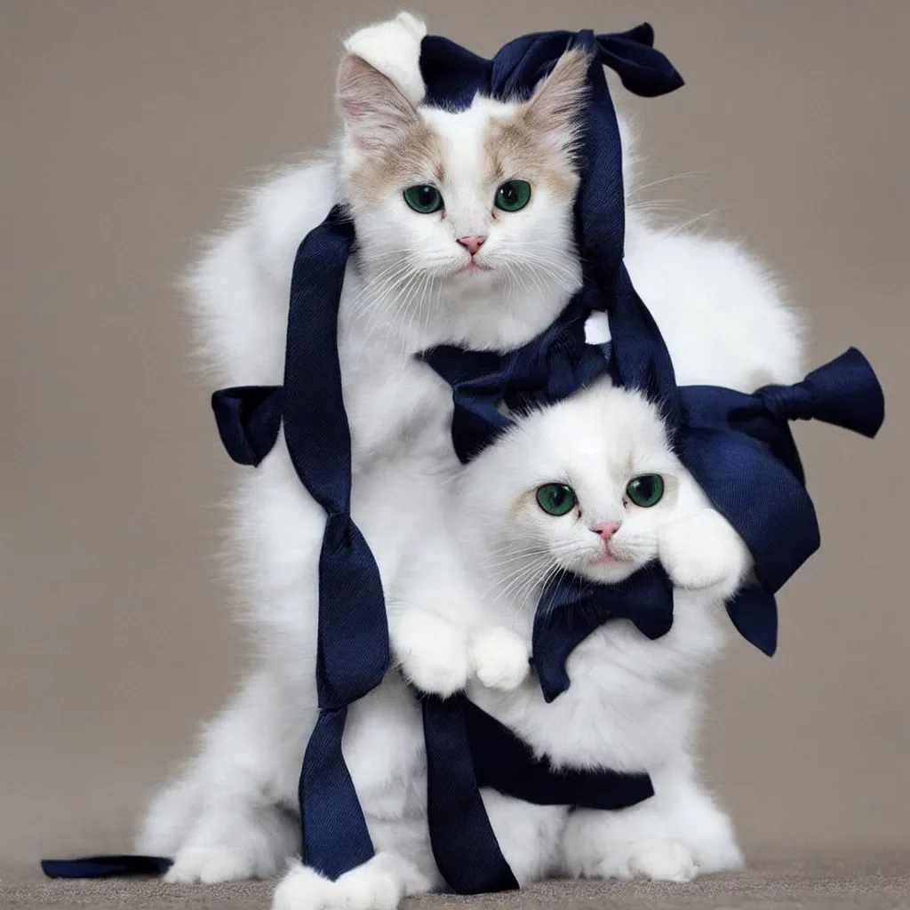 Prompt: cute cute cute cute cute cat in a dark navy suit with a blue tie and white shirt