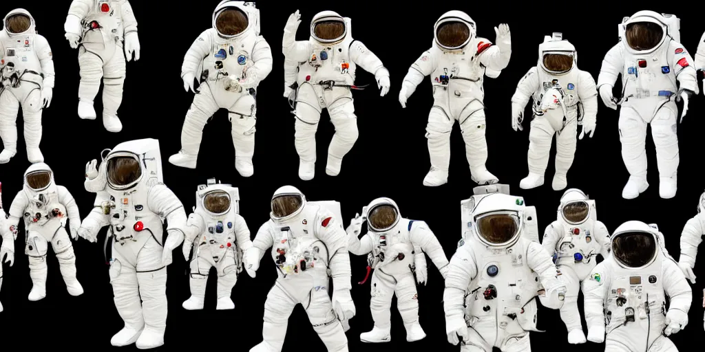 Prompt: A team photo of various animals standing still in white spacesuits before their mission to explore Mars. Highly detailed picture.