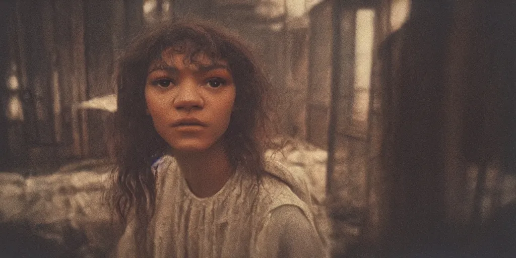 Prompt: detailed medium format photo, polaroid still from tarkovsky movie, zendaya in euphoria, haze, high production value, intricate details, 8 k resolution, hyperrealistic, hdr, photorealistic, high definition, tehnicolor, award - winning photography, masterpiece, amazing colors