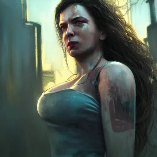 Image similar to fallout 5 : miami, charismatic beautiful rugged brunette female protagonist, portrait, outdoors ruined cityscape, atmospheric lighting, painted, intricate, volumetric lighting, beautiful, summer, sunny weather, few clouds, sharp focus, deep colours, ultra detailed, by leesha hannigan, ross tran, thierry doizon, kai carpenter, ignacio fernandez rios