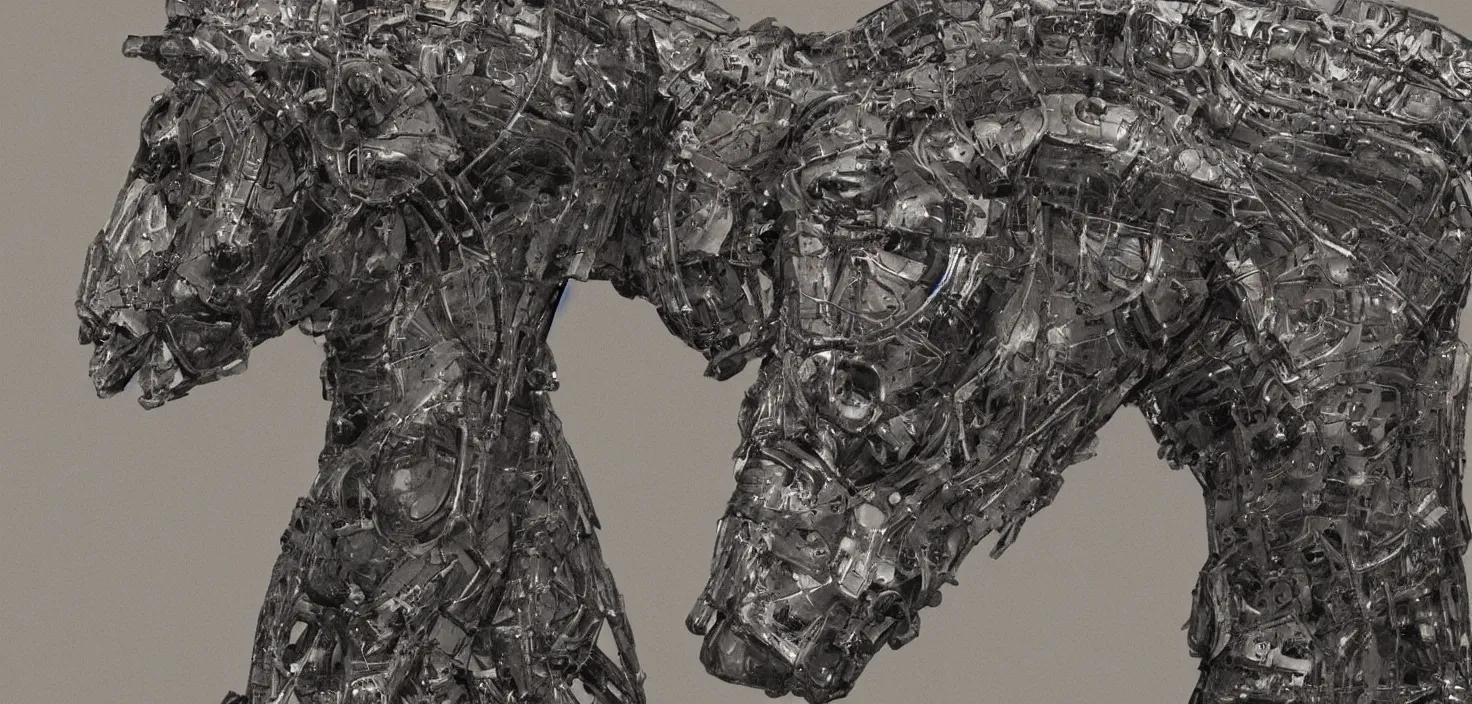 Image similar to exceptionally detailed half robot half human head with the body of a horse