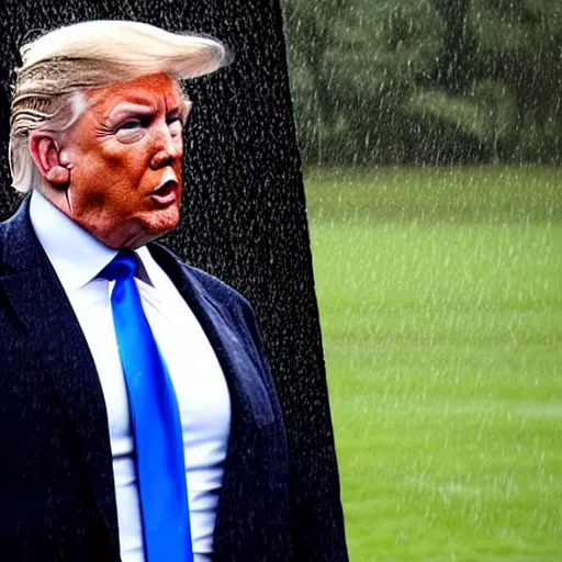 Image similar to extremely damp, wet, sweaty president donald trump, very fat, photograph on the white house lawn