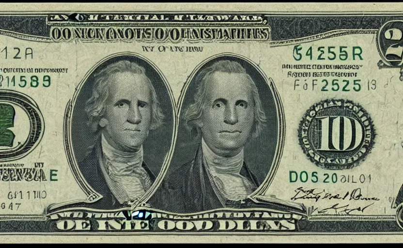 Prompt: rectangular photograph of two dollar u. s. currency note