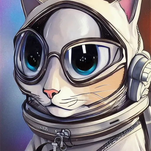 Image similar to a cat in a astronaut suit, 3d, sci-fi fantasy, intricate, elegant, highly detailed, lifelike, photorealistic, digital painting, artstation, illustration, concept art, sharp focus, art in the style of Shigenori Soejima