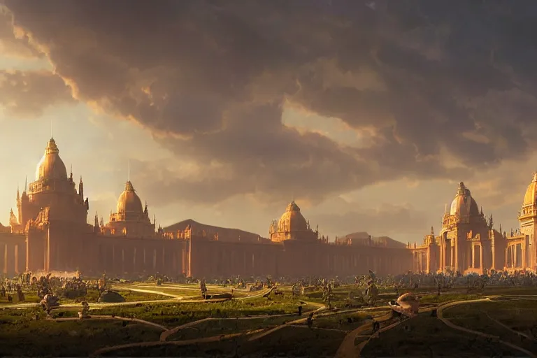 Prompt: naboo, matte painting, long shot, concept art, wide shot, digital art, trending on artstation, 4 k, extremely detailed, realistic, midday, warm colors, golden sunlight, by greg rutkowski, cinematic, epic