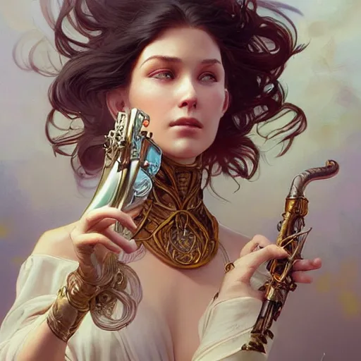 Image similar to a strange blowing horn, d & d, fantasy, intricate, elegant, highly detailed, digital painting, artstation, concept art, smooth, sharp focus, illustration, art by artgerm and greg rutkowski and alphonse mucha