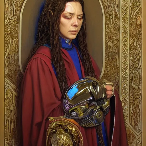 Image similar to The holy priest offers you herself portrait art by Donato Giancola and Bayard Wu, digital art, trending on artstation, 4k