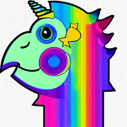 Prompt: Rainbow Robot Unicorn profile picture for social media sites. Limited palette, crisp vector line