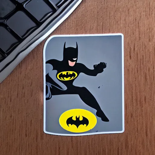 Image similar to die cut sticker of batman breakdancing, dripping paint