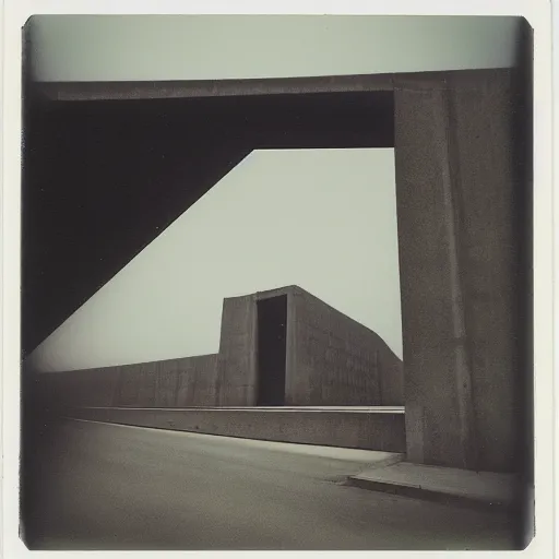 Image similar to impossibly large concrete structure, minimalist architecture, megalophobia, foggy, old polaroid, expired film,