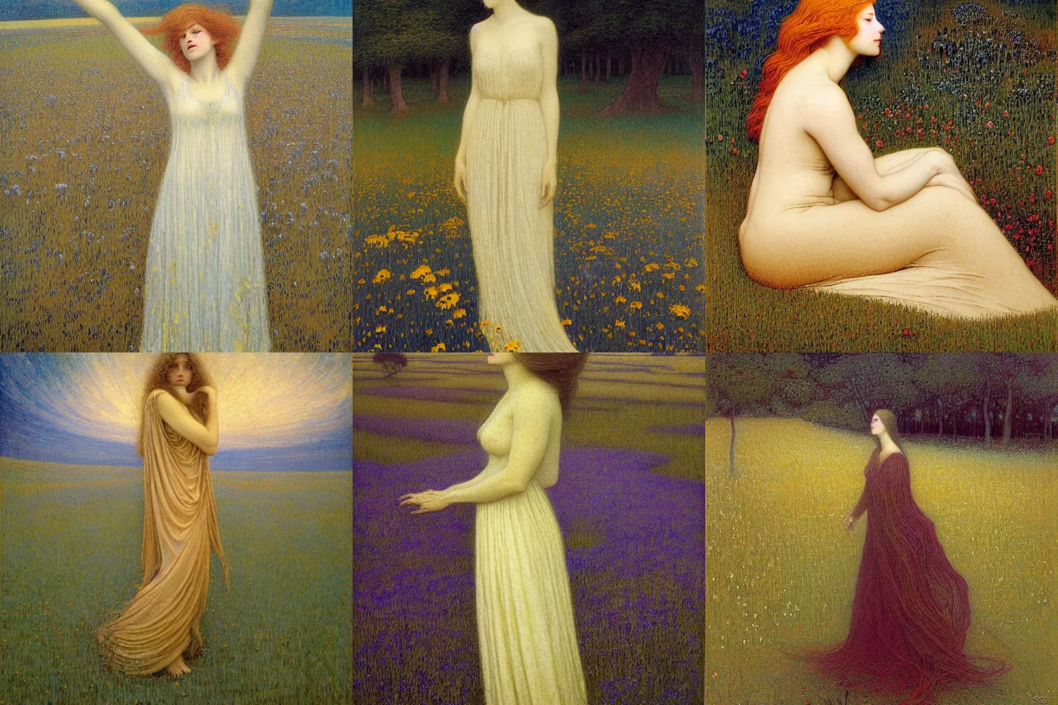 Prompt: beautiful woman on meadows by jean delville