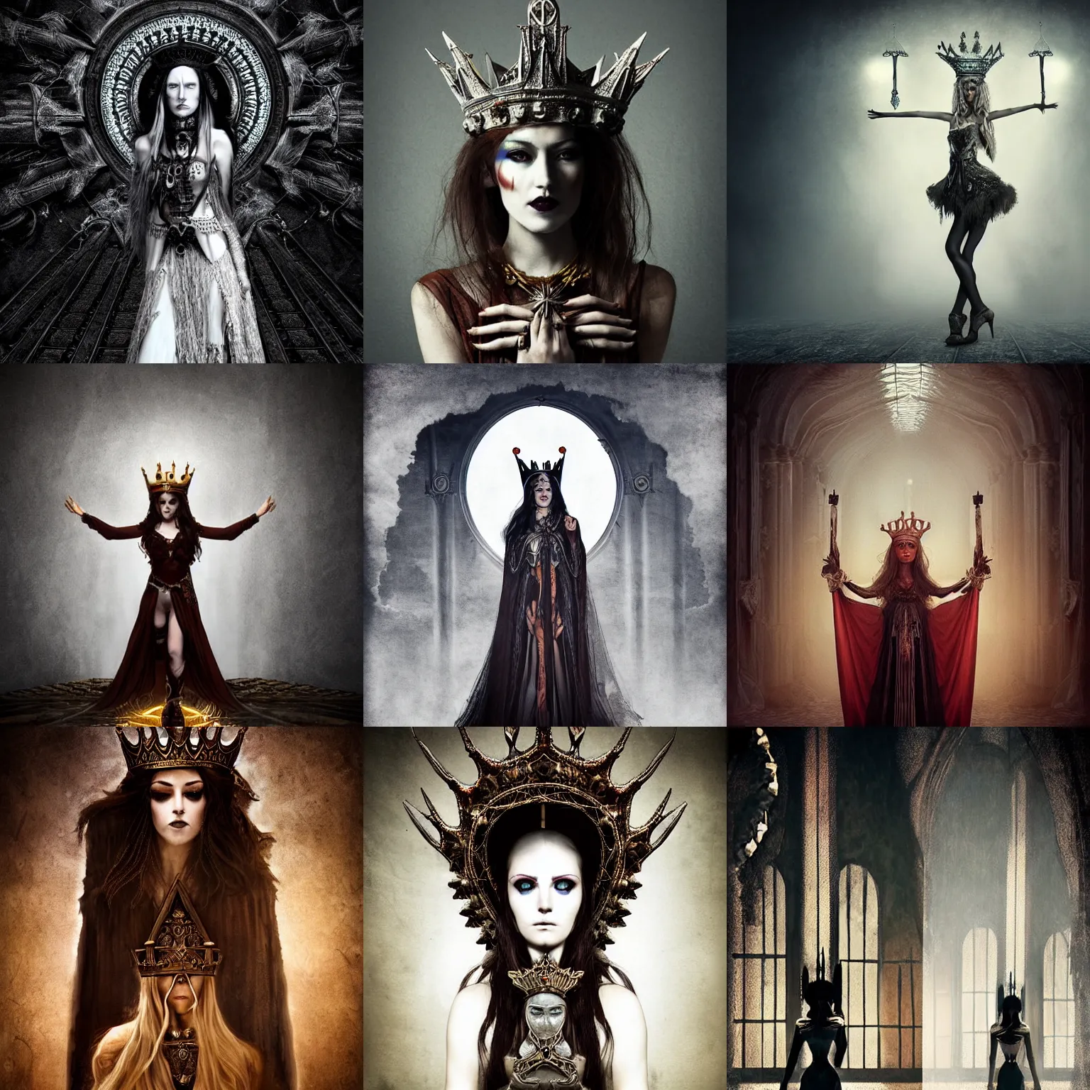 Prompt: Beautiful and symmetrical priestess wearing heels and rusty crown, dark fantasy art, cinematic lighting