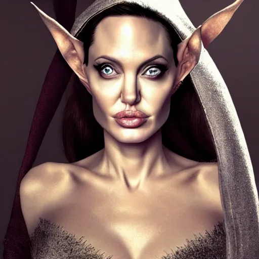 Image similar to portrait of angelina jolie as an elf sorceress, ultra realistic, canon photography