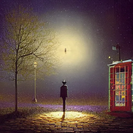 Image similar to kentucky fried chicken unified, lively by john atkinson grimshaw, by gediminas pranckevicius. a beautiful digital art. the abyss above him shone with unflickering stars. one of the dots of light was earth. he didn't know which one.