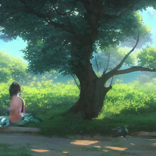 Prompt: peach tree by makoto shinkai