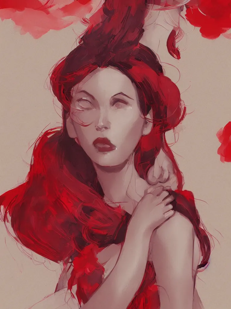 Prompt: red femininity by Disney Concept Artists, blunt borders, rule of thirds