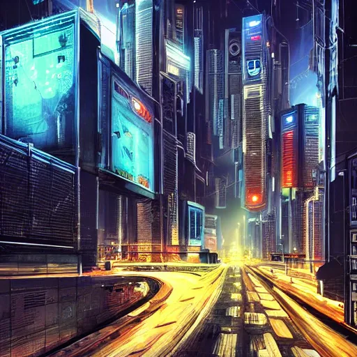 Prompt: a hyperrealistic cyberpunk city at night, extreme wide shot