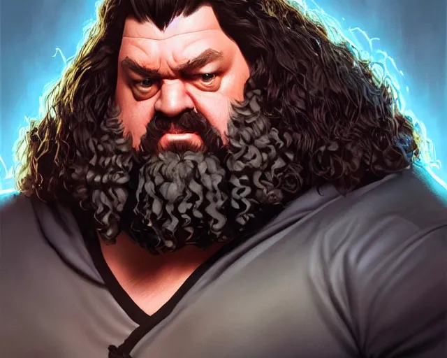 Image similar to hagrid as a wwf hasbro wrestling figure, deep focus, d & d, fantasy, intricate, elegant, highly detailed, digital painting, artstation, concept art, matte, sharp focus, illustration, hearthstone, art by artgerm and greg rutkowski and alphonse mucha