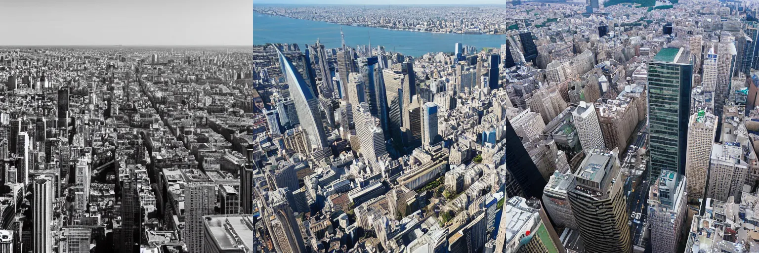 Prompt: birds eye view from the edge of a metropolitan building