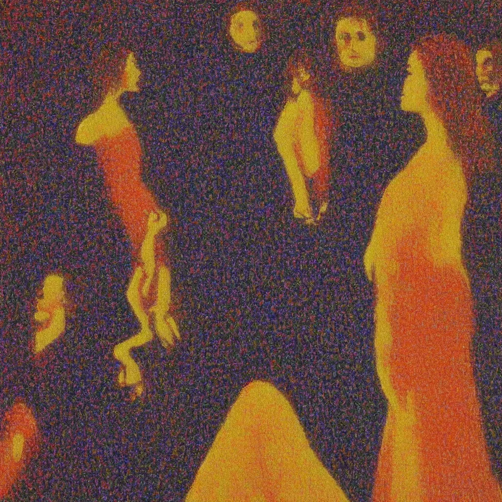 Image similar to a film still of suspiria by dario argento 1 9 7 7 movie, painted by georges seurat, impressionism, pointillism, high quality, detailed, print!