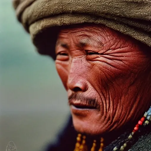 Prompt: ultra realistic vintage photo portrait of a tibetan man, by Annie Leibovitz, no eyes