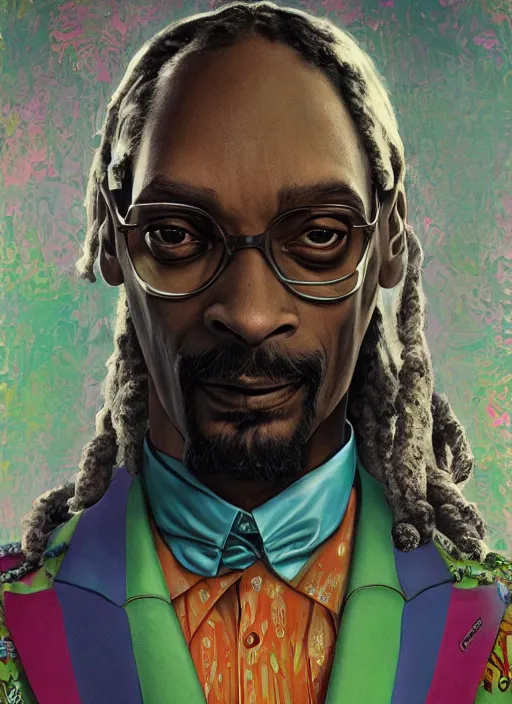 Prompt: snoop dogg is the joker, hyper detailed, digital art, trending in artstation, cinematic lighting, studio quality, smooth render, unreal engine 5 rendered, octane rendered, art style by klimt and nixeu and ian sprigger and wlop and krenz cushart.