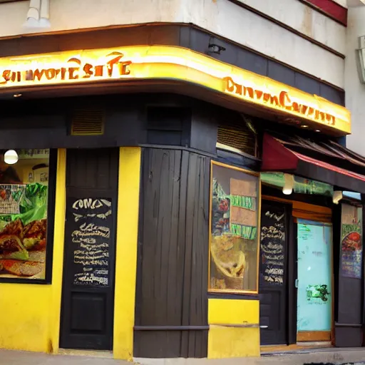 Prompt: Art Deco shawarma cafe