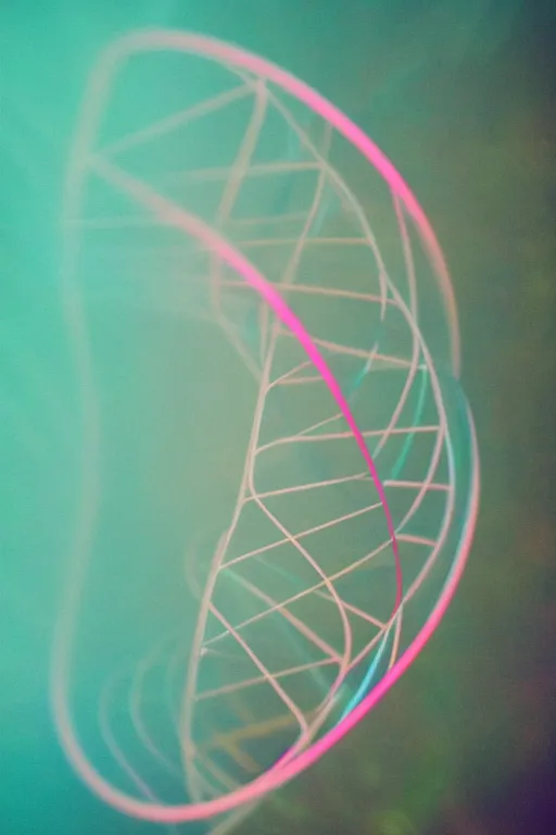 Image similar to agfa vista 4 0 0 photograph of a blooming dna helix, synth vibe, vaporwave colors, lens flare, moody lighting, moody vibe, telephoto, 9 0 s vibe, blurry background, grain, tranquil, calm, faded!,