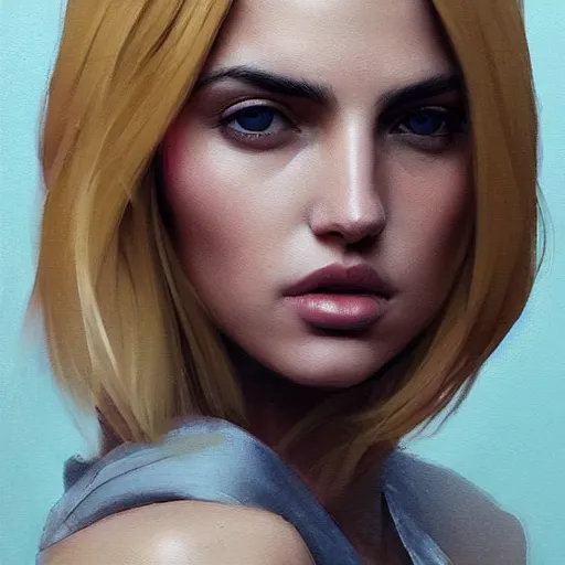 Image similar to Ana de Armas with a blond hair, profile picture by Greg Rutkowski, asymmetrical, Organic Painting , Matte Painting, geometric shapes, hard edges, street art, trending on the artstation:2 by Sachin Teng:4, blur: -4