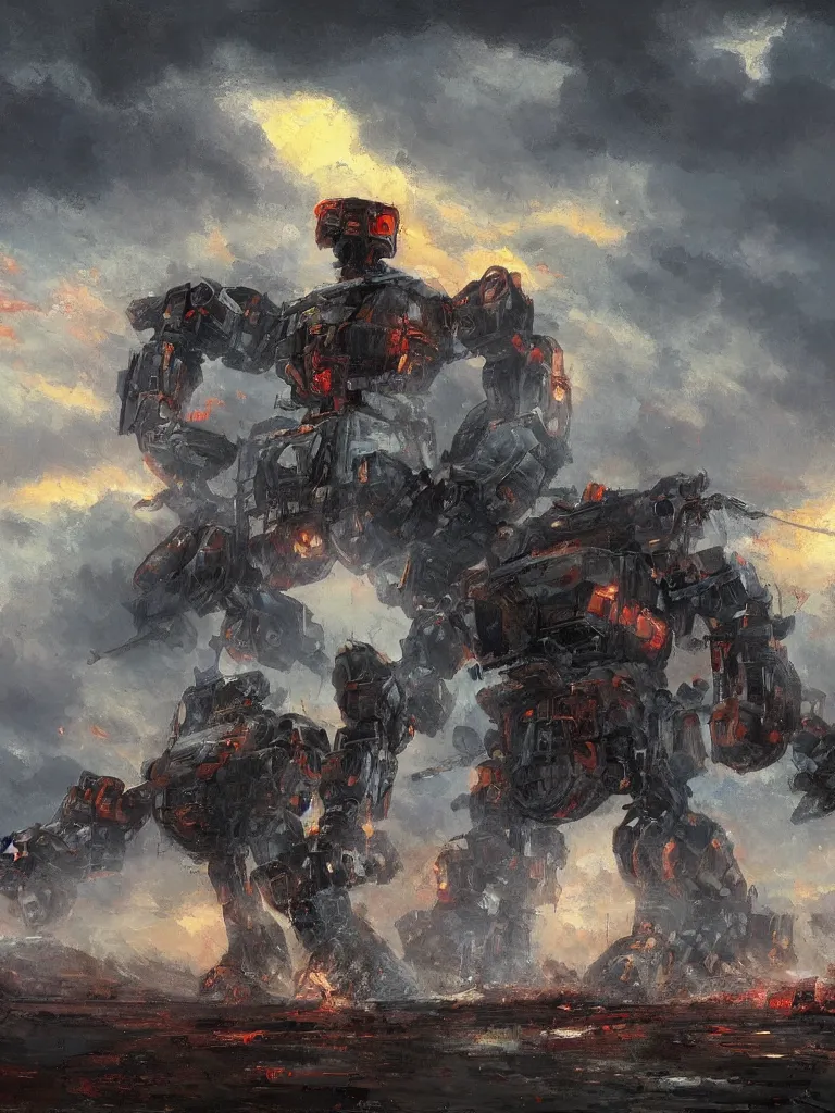 Image similar to russian revolution 1 9 1 0, a russian mecha,, evening, after the storm, drama, by rozalski and stanton kenton, artstation