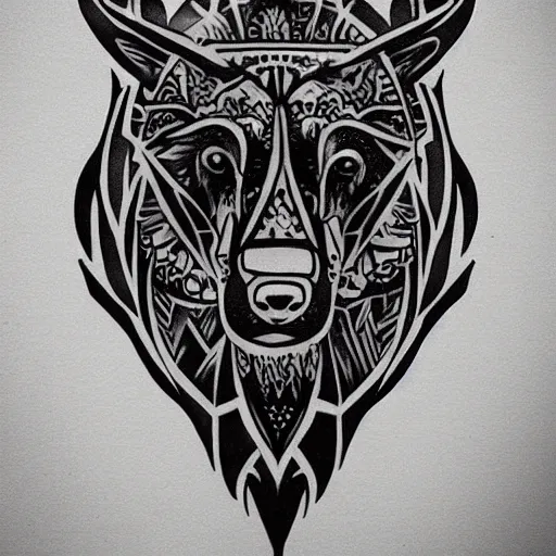 Prompt: concept tattoo design, stencil, bear, claws bear