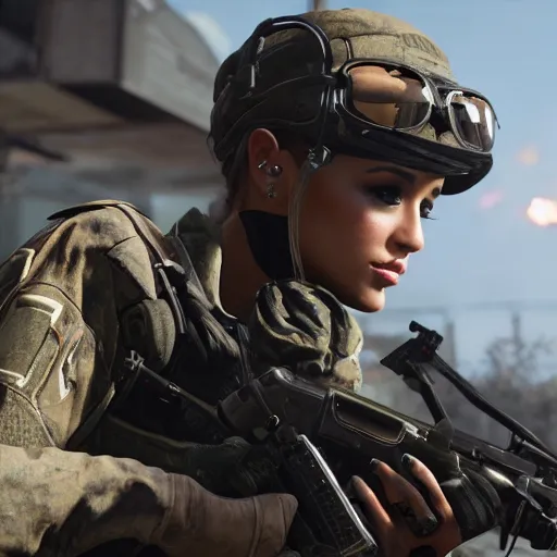 Image similar to Ariana Grande in Call of Duty, 4k